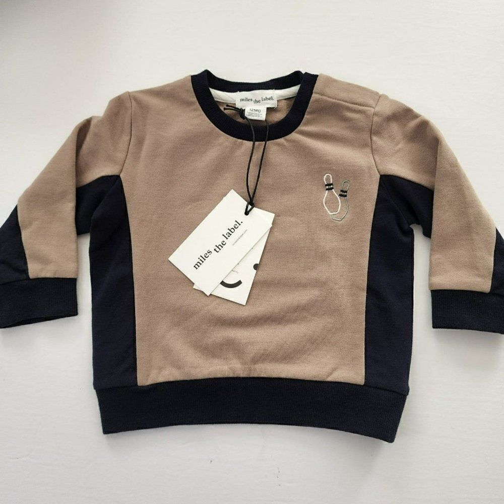 MILES THE LABEL - Toddler's 6M, 12M Colorblock Sweater Bowling‎ Brown Black